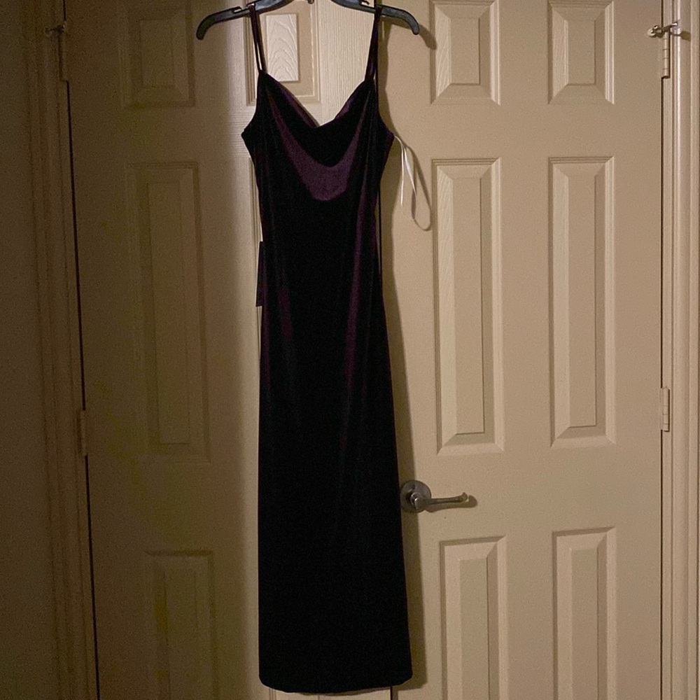 NWT Purple Midi Velvet Cowl Neck Formal Bridesmaid Dress